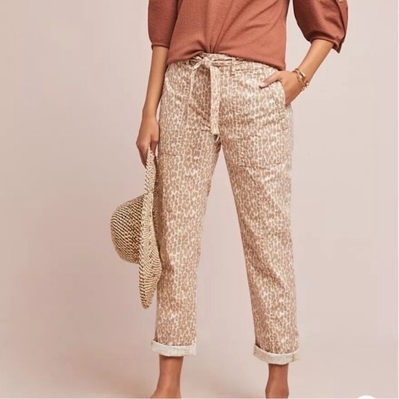 Anthropologie The Wanderer Leopard/ Animal Print Utility Pants with Belt Size 27 - Picture 2 of 11